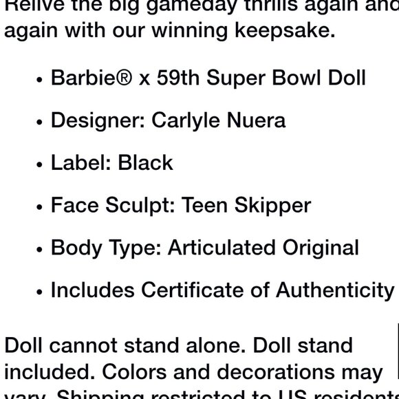 Barbie Signature Super Bowl LIX Philadelphia Eagles Doll Teen Skipper Sculpt NIB - Picture 16 of 16